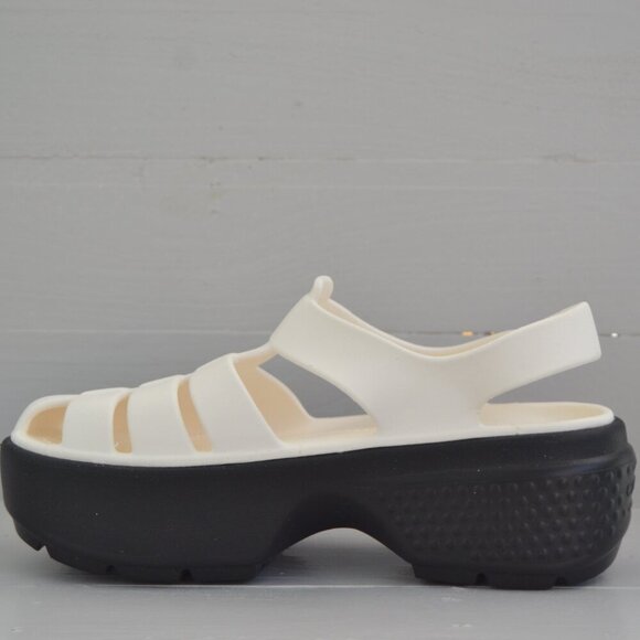 Crocs White Black Platform Sandals Women's 9 NWT Stomp Fisherman Shoes Summer - Picture 6 of 9